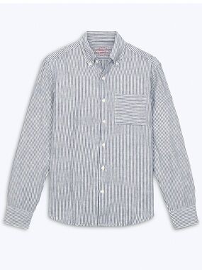 Alex Crane 100% Linen Playa Shirt / Lines, Medium
